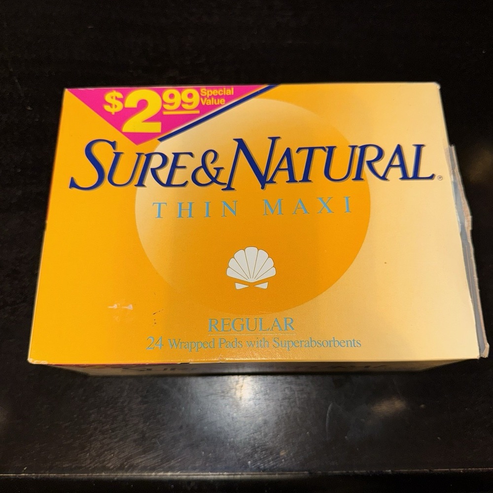 Vintage Sure & Natural Thin Maxi Pads Only 24 Count Thin Maxi Rare Prop